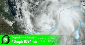 Tropical Storm Cristobal Forms, Expected to Meander and Move North<div class="grid-item-metadata grid-item-metadata-1" style="padding-top:15px;"><span class="author-links"><span class="item-metadata posts-date"><i class="far fa-clock"></i>June 2nd, 2020 at 19:07 PM <div style="display:inline-block;width:10px;heigth:3px;overflow:hidden;position:relative;top:4px;text-align:center;opacity:0.4;">•</div> <span style="overflow: hidden;white-space: nowrap;">3 years ago</span> <div style="display:inline-block;width:10px;heigth:3px;overflow:hidden;position:relative;top:2px;text-align:center;opacity:0.4;">|</div> <i class="far fa-comment"></i> 0</span></span></div>