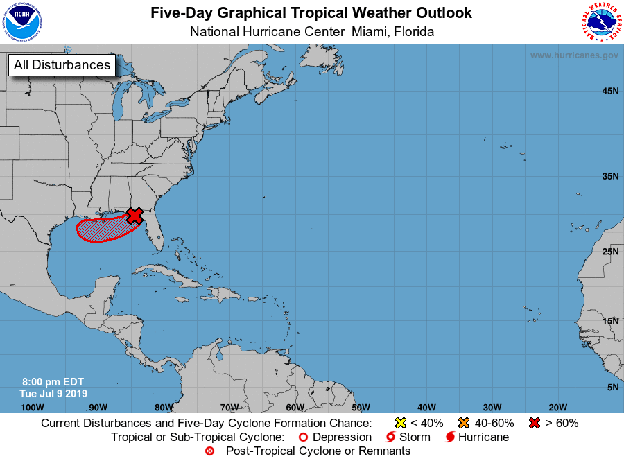 Tropical Weather Outlook for 8 PM on 7/9/19